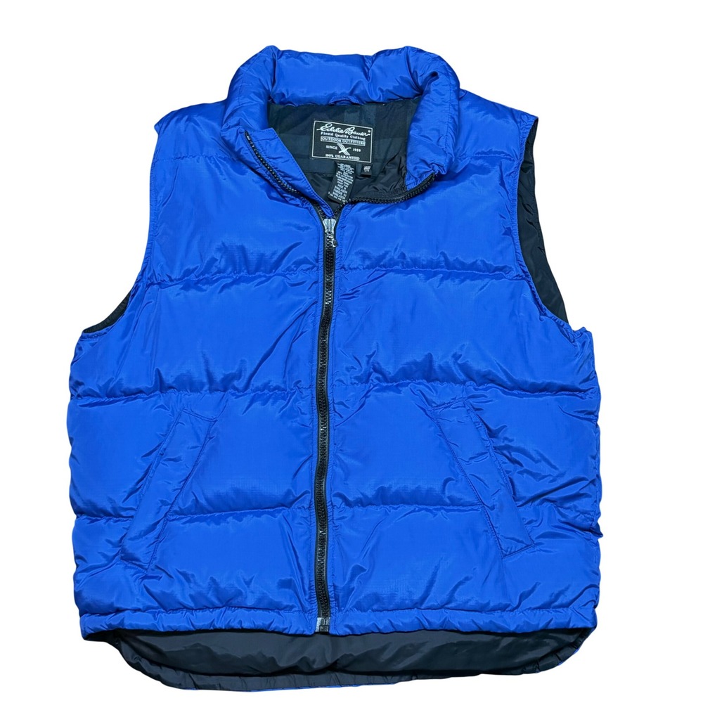 Eddie Bauer Puffer Vest Mens L Tall Blue Goose Down Zip Outdoor Gorpcore 90s